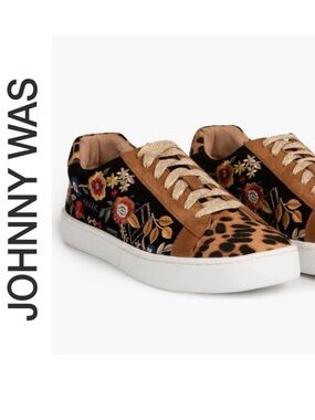 Johnny Was Olivia Leopard Suede & Genuine Calf Hair Sneaker